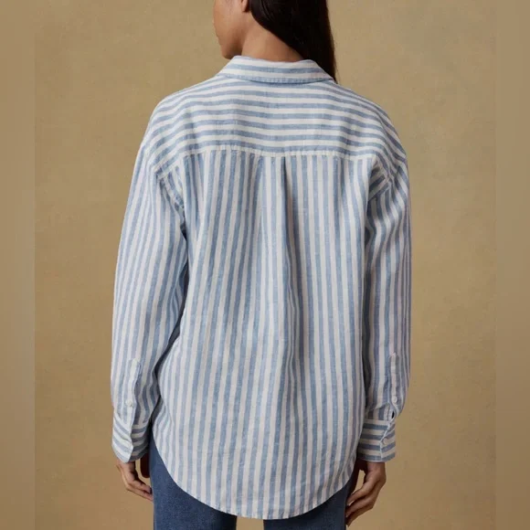 Faherty Laguna Linen blue white stripe M - Picture 2 of 12